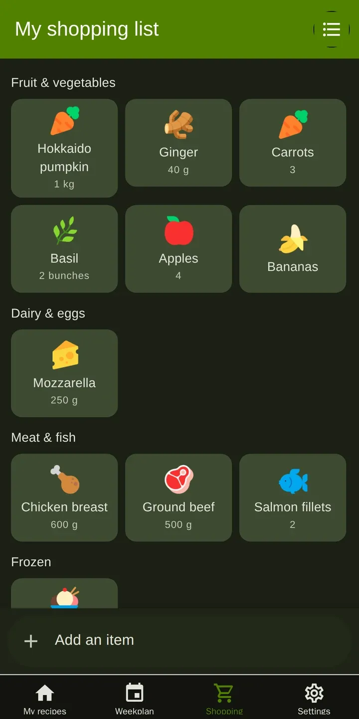 CookPal: Shopping list sorted by supermarket aisle
